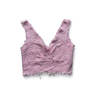 Zara Pink‎ Tweed Deep V Neck Crop Top XS
